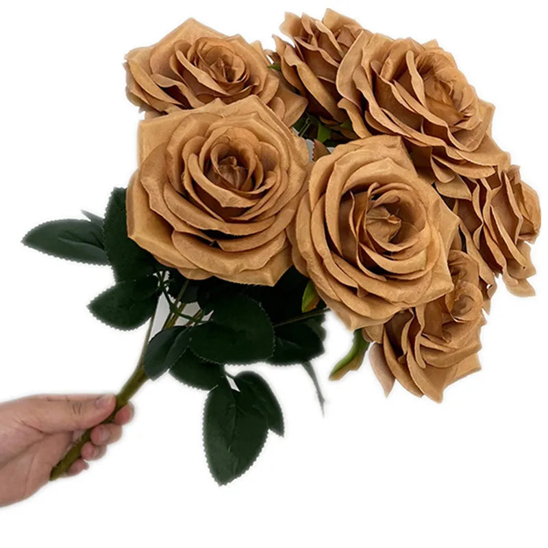 9-Head Faux Silk Rose Bouquet – Wedding & Home Floral Decor Artificial Flower Bouquet Axl
