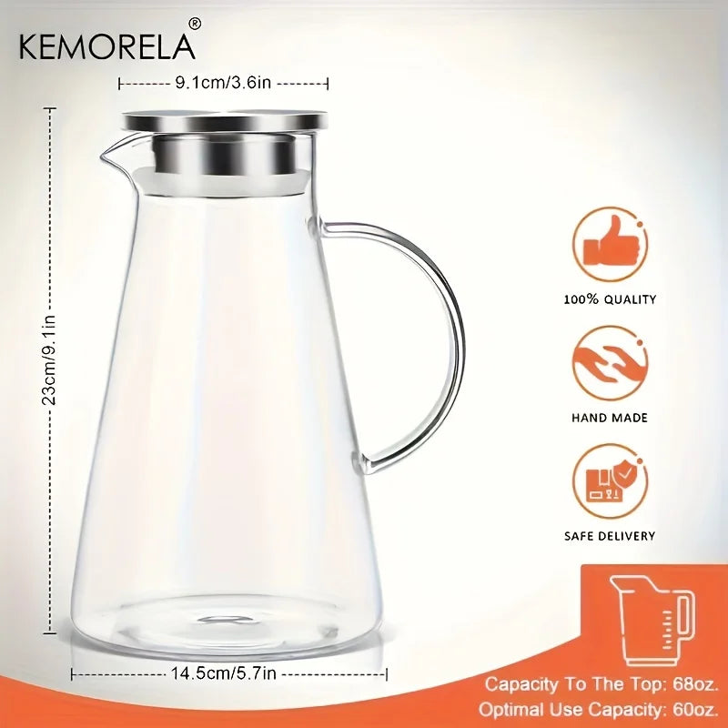 KEMORELA Large Glass Water Jug with Handle – Heat-Resistant Glass Water Jug Axl