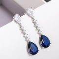 Huitan Blue CZ Waterdrop Long Drop Earrings for Women Drop Earrings Axl E3681