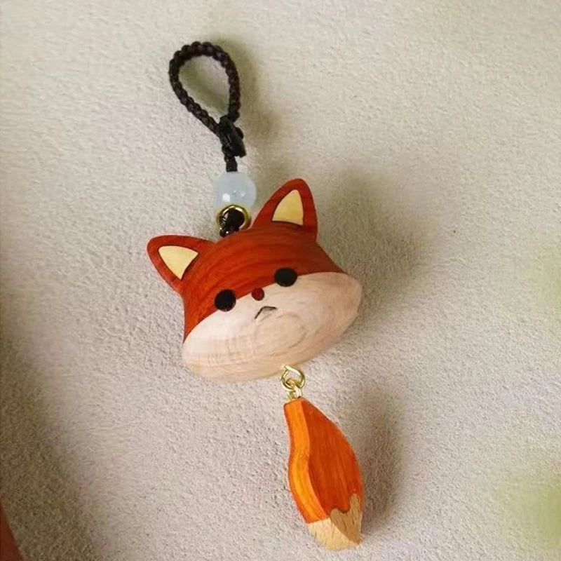 Hand-Carved Wood Fox Pendant Necklace & Keychain Charm Wood Pendant Necklace Axl
