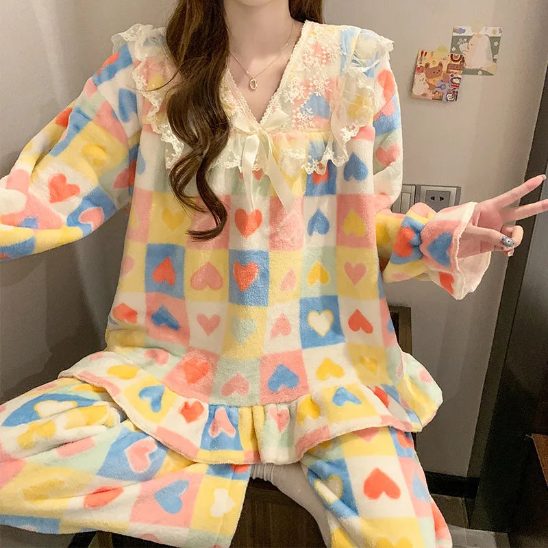 Women's Coral Fleece Pajama Set – Warm Princess Loungewear Women's Pajama Set Axl