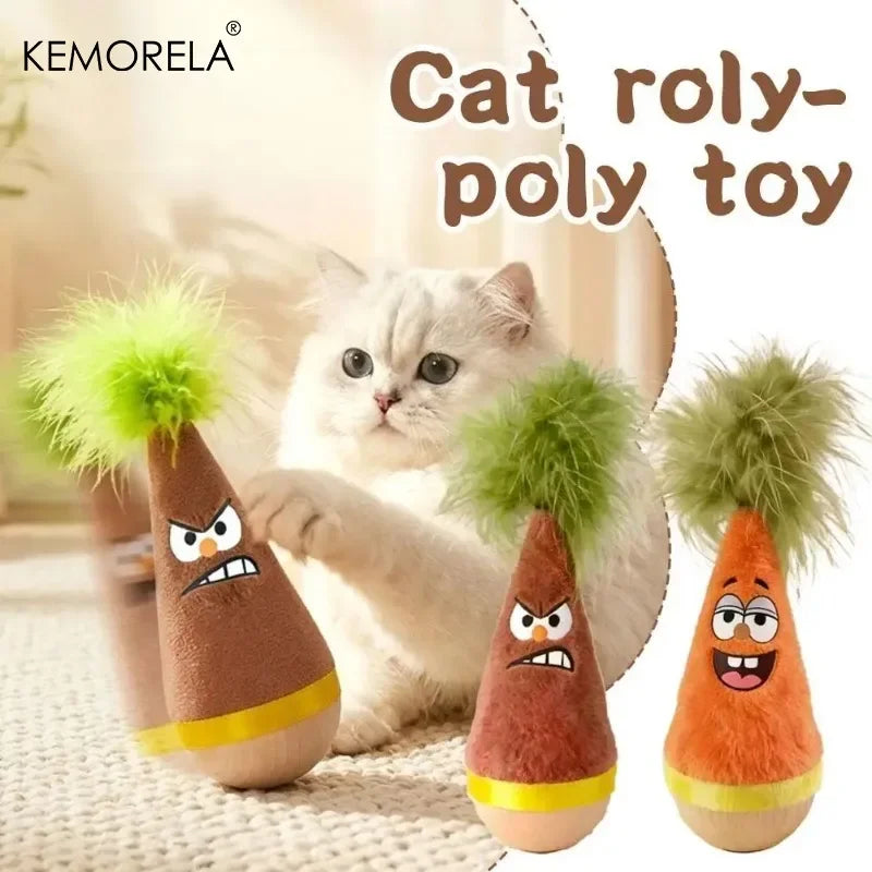 KEMORELA Feather Cat Tumbler Roly-Poly Wooden Toy Cat Tumbler Toy Axl