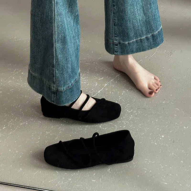 Women's Double Strap Mary Jane Flats – Vintage Suede Square Toe Mary Jane Flats Axl