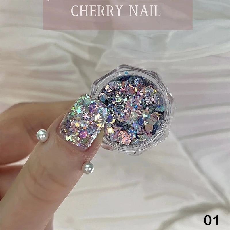 3D Laser Nail Glitter Sequins – Colorful Nail Art Flakes Nail Art Glitter Axl N1