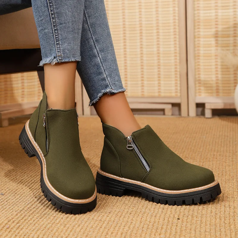 UXST Women's Platform Ankle Boots | Plus Size Thick Sole Zip Platform Ankle Boots Axl