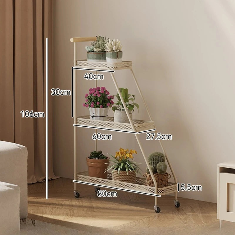 3-Tier Metal Flower Pot Stand – Movable Balcony Plant Rack Plant Pot Stand Axl Beige-3 Layers