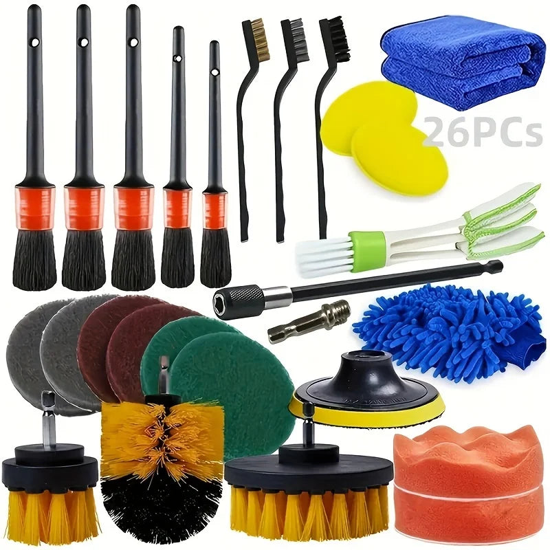 Car Interior Cleaning Brush Set – Drill, Vent & Wheel Hub Kit Car Detailing Brush Set Axl 26pcs