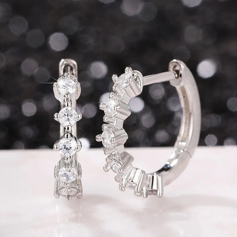 Huitan CZ Small Hoop Earrings – Silver Cubic Zirconia Hoop Earrings Axl