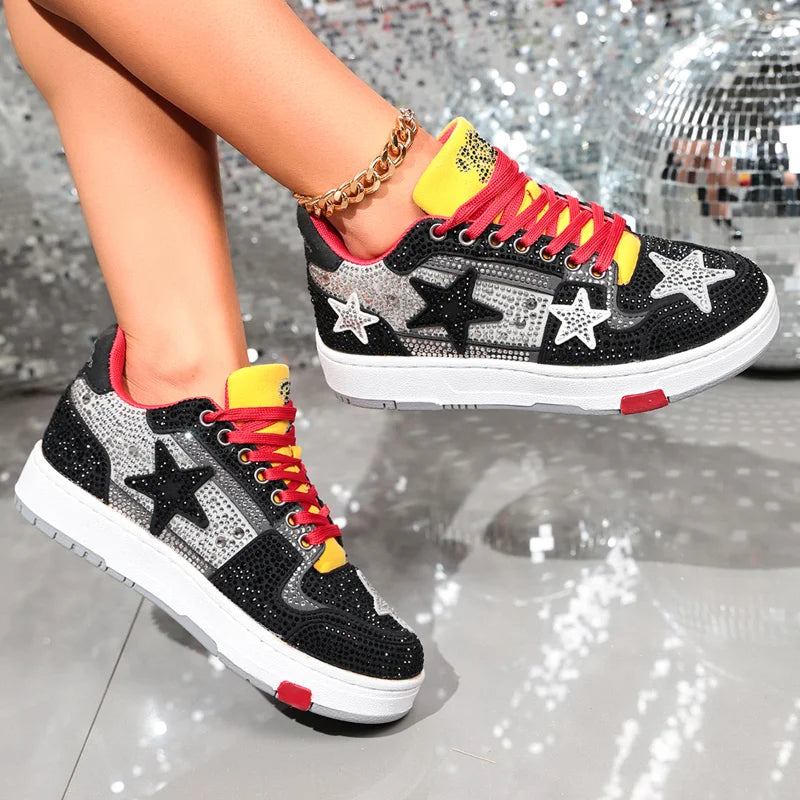 UXST Women's Rhinestone Star Sneakers – Bling Fashion Shoes Fashion Sneakers Axl