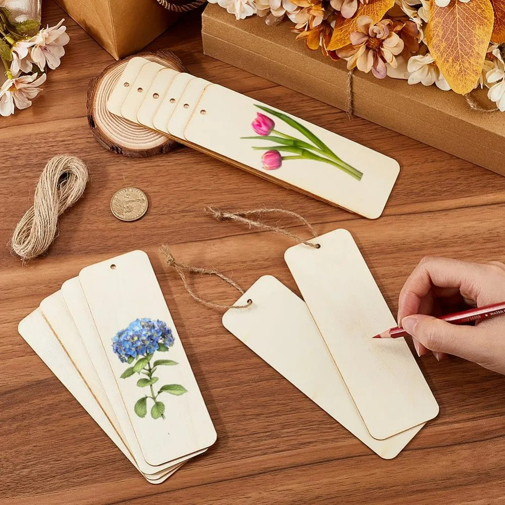 50 Pcs Wood Bookmark Blanks 6x2" Unfinished DIY Gift Tags Wood Craft Blanks Axl