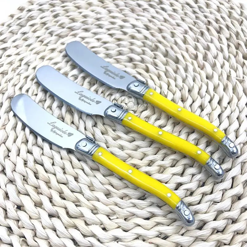 Laguiole Butter & Cheese Spreader Knife Set | Stainless Steel Cheese Spreader Set Axl 4pcs yellow