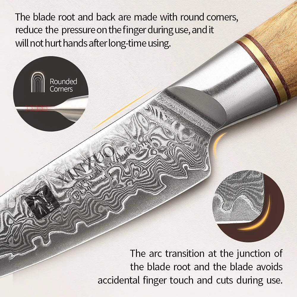 XINZUO 3.5" Damascus Steel Paring Knife – VG10 Core, Olive Wood Damascus Paring Knife Axl