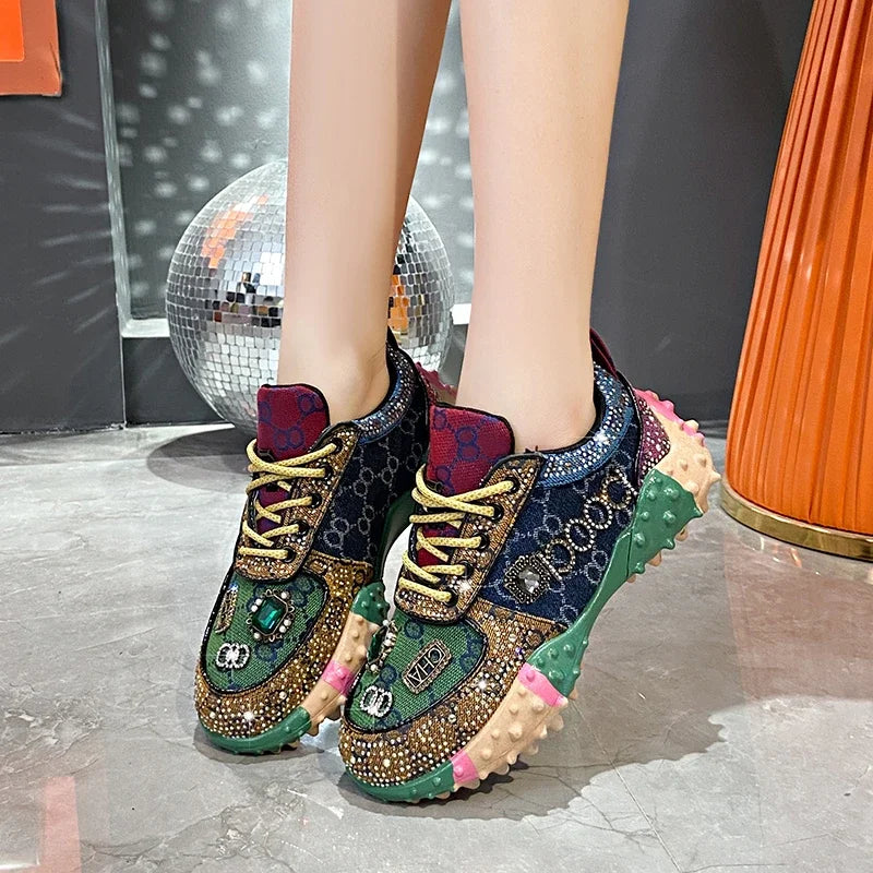 Women's Rhinestone Sneakers – Luxury Diamond Embellished Shoes Fashion Sneakers Axl