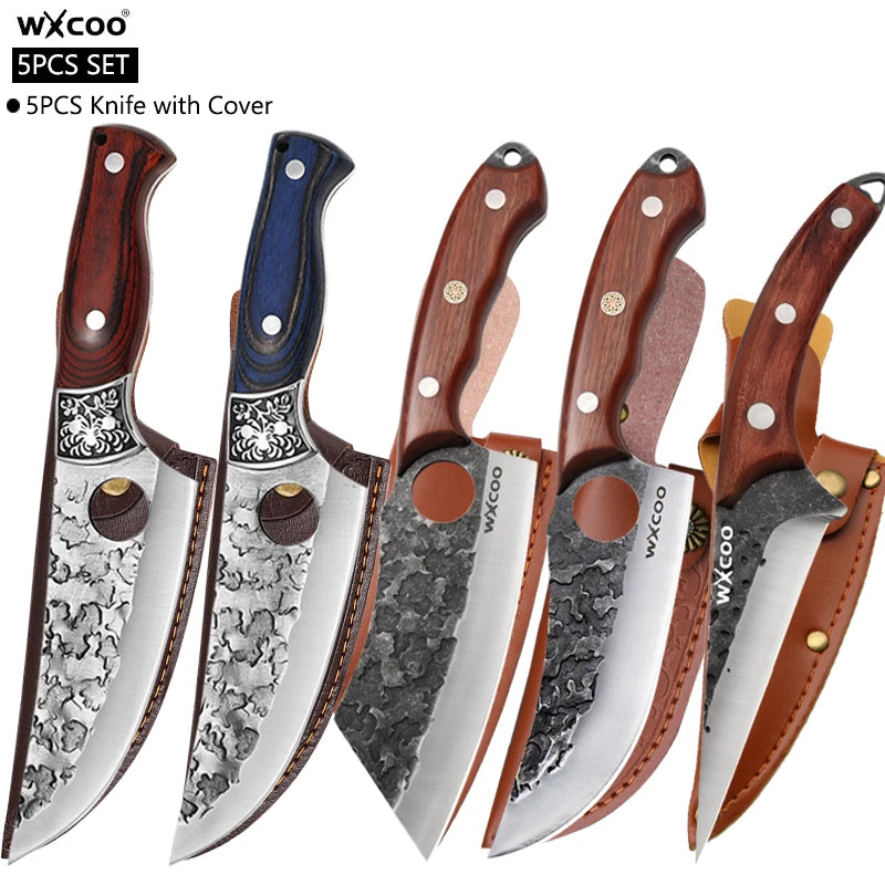 WXCOO Forged Boning Knife – Stainless Steel Butcher Knife Boning Knife Axl 5PCS SET