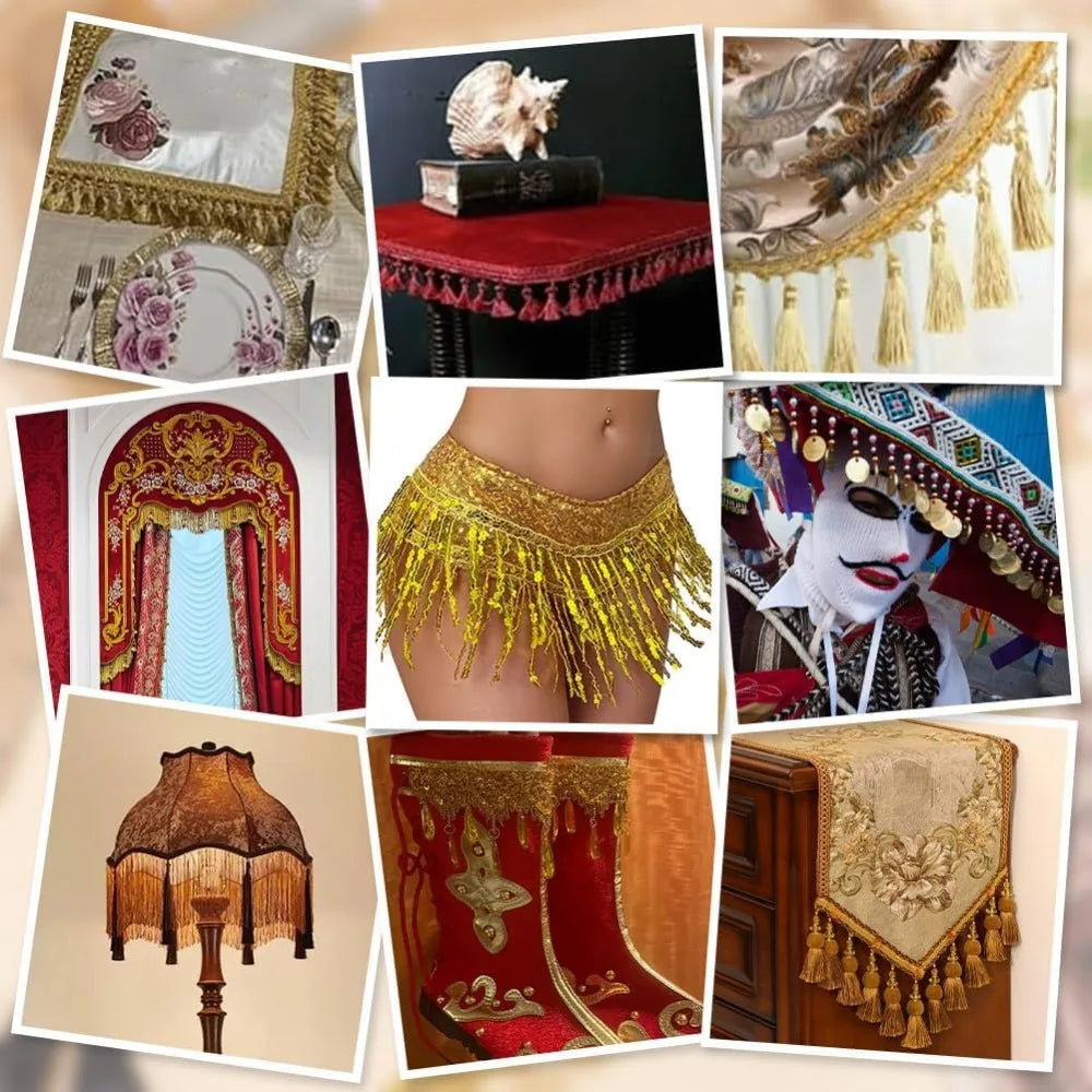 Gold Fringe Tassel Lace Ribbon 15 Yards – 27mm Polyester Trim Tassel Lace Ribbon Axl