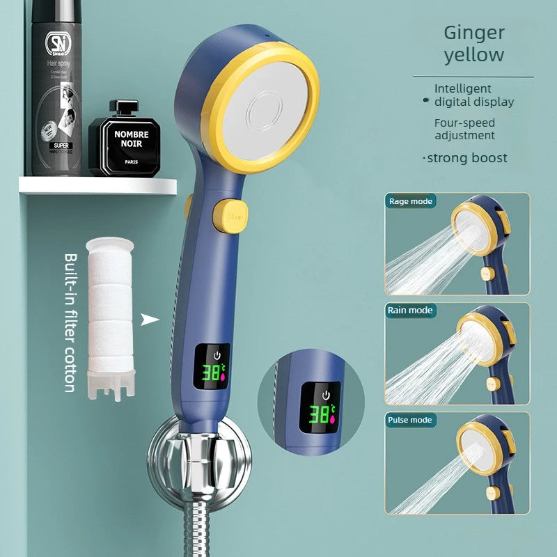 LED Digital Temperature Handheld Showerhead – 4 Spray Modes Handheld Showerhead Axl Yellow-1pcs