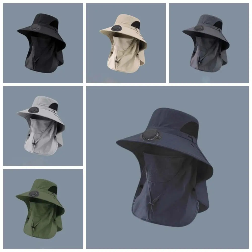 Solar Rechargeable Fan Hat with Shawl & Face Cover – Unisex Solar Fan Hat Axl