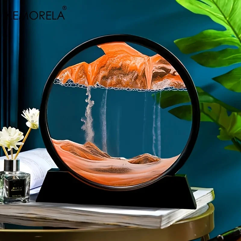 3D Moving Sand Art Picture – 12" Round Glass Ocean Sandscape Sand Art Decor Axl