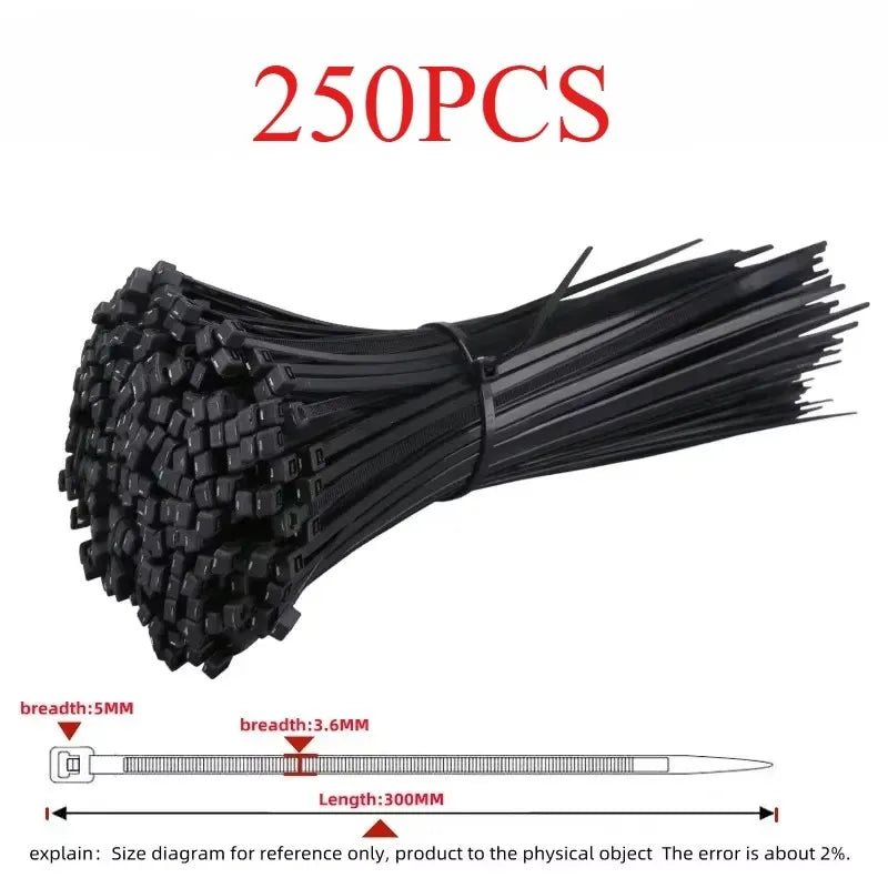 Black Nylon Cable Ties 250PCS – Self-Locking Zip Wrap Straps Nylon Cable Ties Axl