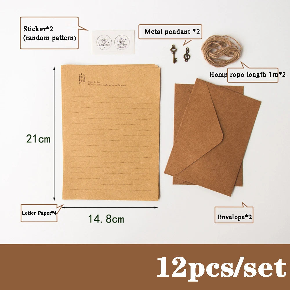 Vintage Kraft Paper Envelope Set | European Letter Writing Kit Stationery Writing Set Axl