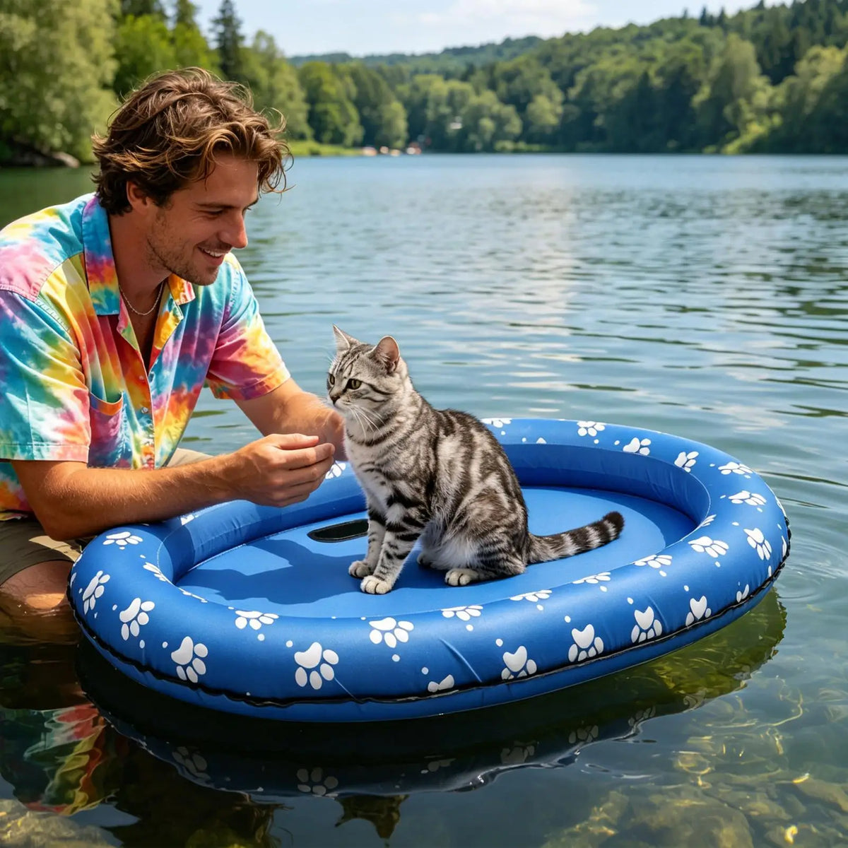 Inflatable Dog Pool Float – Foldable PVC Pet Floating Raft Dog Pool Float Axl