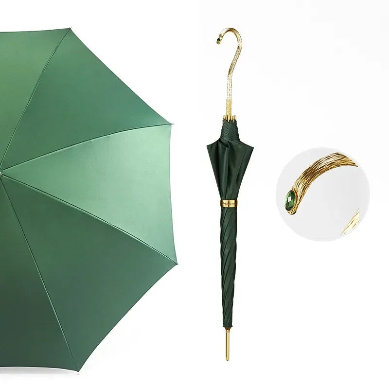 Luxury Gold Curved Handle Long Umbrella – Women's Gift Long Handle Umbrella Axl