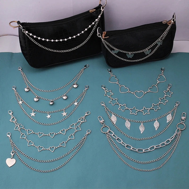 Multi-Layer Metal Chain Bag Strap – Butterfly Heart Star Pendant Bag Chain Strap Axl