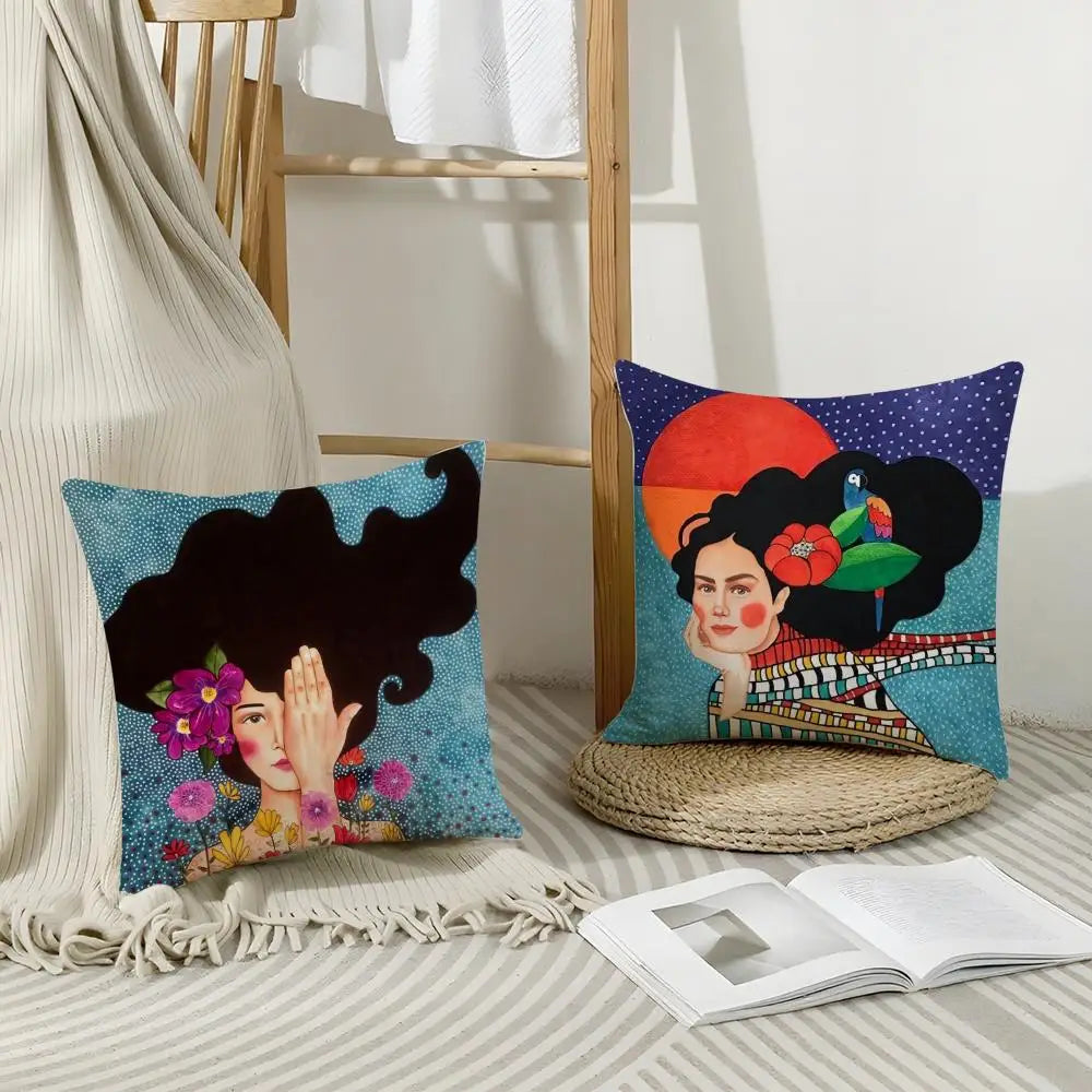 Abstract Girl Hair Flower Linen Cushion Cover | Home Decor Decorative Cushion Cover Axl