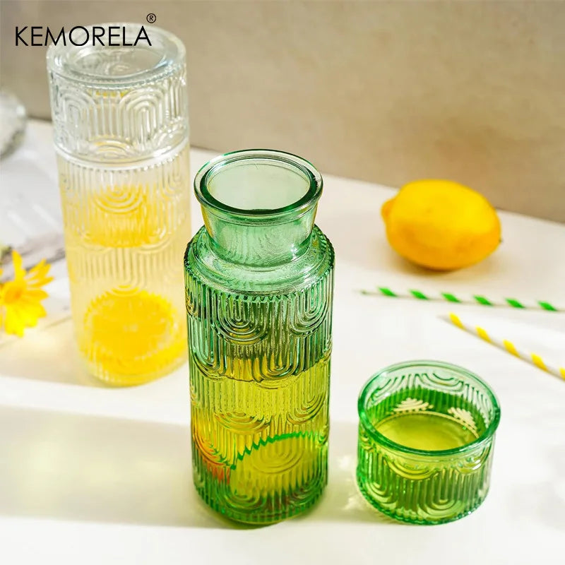 Vintage Glass Pitcher Set with Tumbler & Lid – Bedside Carafe Glass Pitcher Set Axl