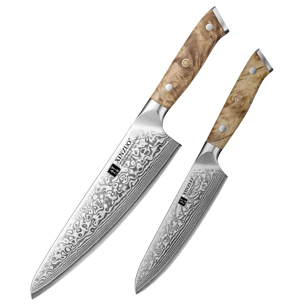 XINZUO 3-Pc Damascus Steel Knife Set – Chef, Santoku & Utility Damascus Knife Set Axl 2PCS Knife Set China Mainland