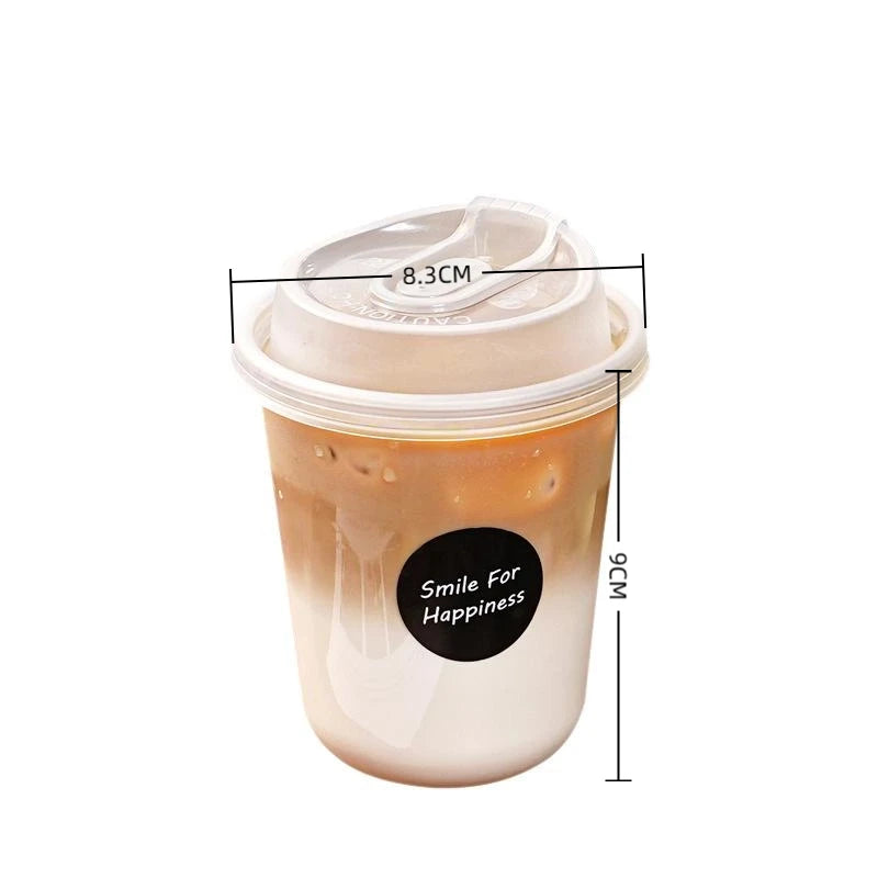10-Pack Transparent U-Shaped Disposable Cups with Lids Disposable Beverage Cups Axl
