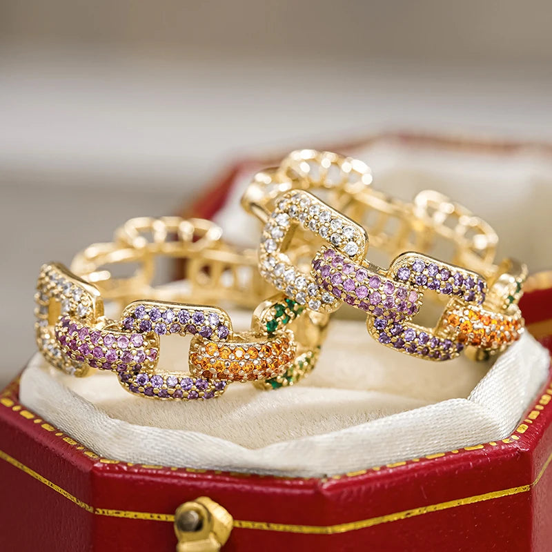 Huitan Sparkling CZ Hoop Earrings – Gold Chain Linked Hoops CZ Hoop Earrings Axl