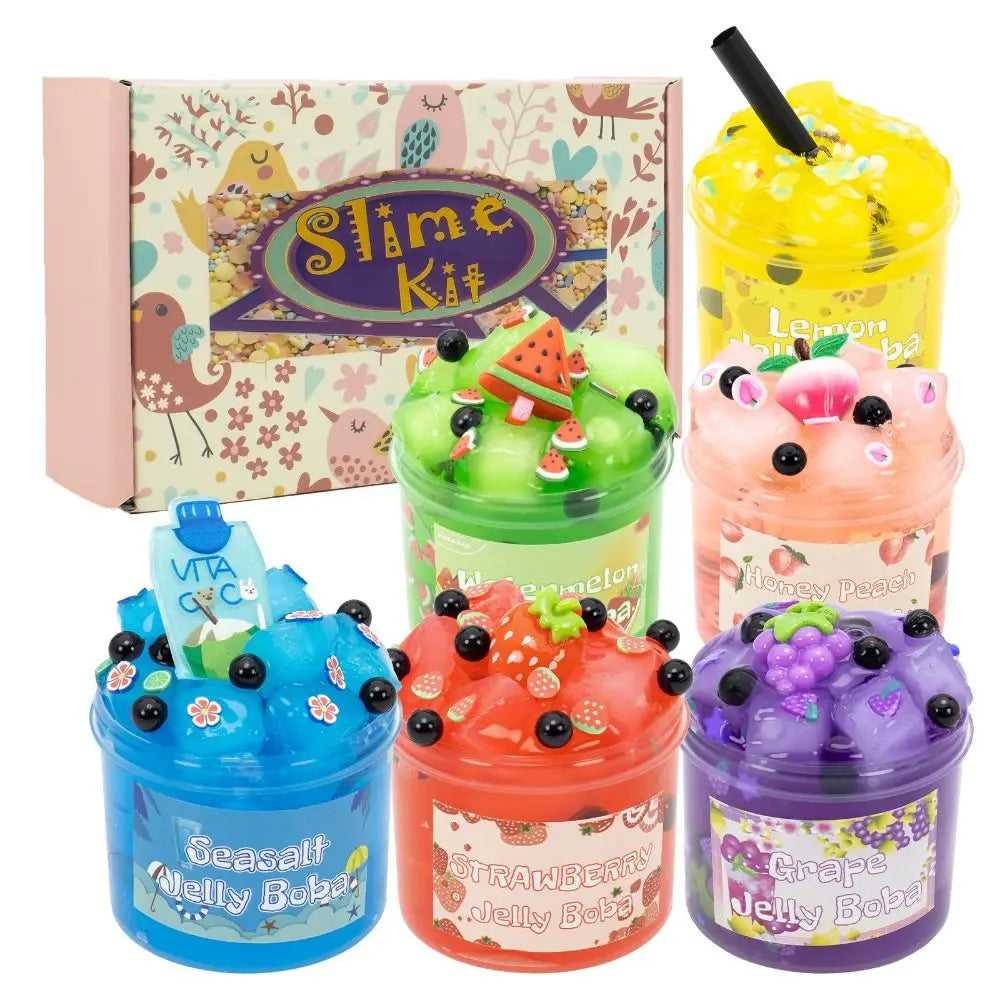 Crystal Slime Kit – Fruit Jelly Cube Sensory Toy 300ml/70ml Kids Slime Kit Axl