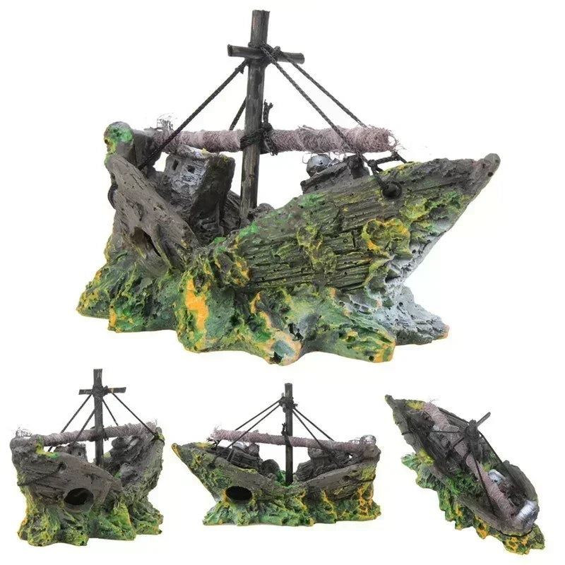 Pirate Sunken Ship Resin Aquarium Ornament | Fish Tank Decor Aquarium Ornament Axl