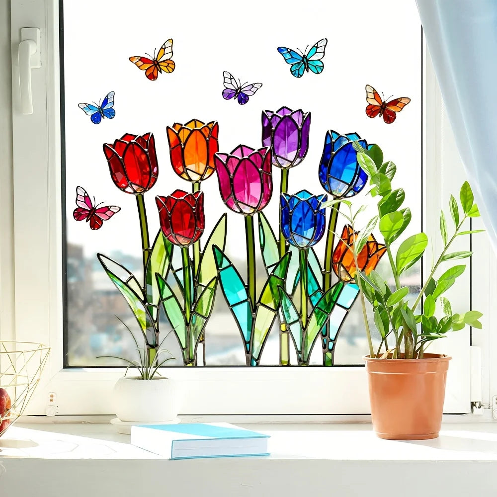 Tulip Butterfly Static Cling Window Decal – Reusable Glass Sticker Window Decal Axl