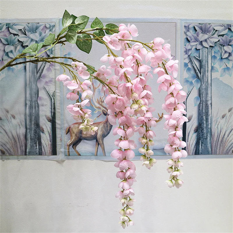 Artificial Wisteria Hanging Flower Strings – 6 Stem Wall Decor Artificial Hanging Flowers Axl Pink