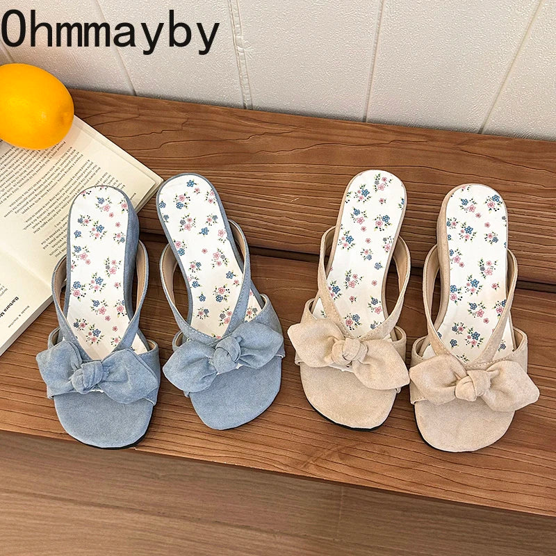Women's Floral Butterfly-Knot Wedge Slides | Summer Dress Slippers Wedge Slide Sandals Axl