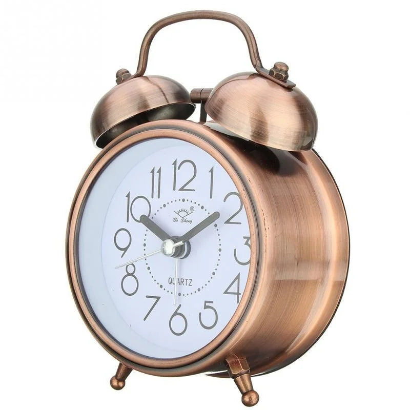 Vintage Retro Dual Bell Alarm Clock – Silent & Night Light Retro Alarm Clock Axl antiquebrass