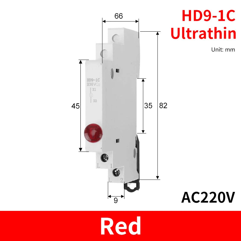 HD9 DIN Rail LED Signal Indicator Light 9mm 18mm 220V – 4 Colors LED Indicator Light Axl 1C-Red