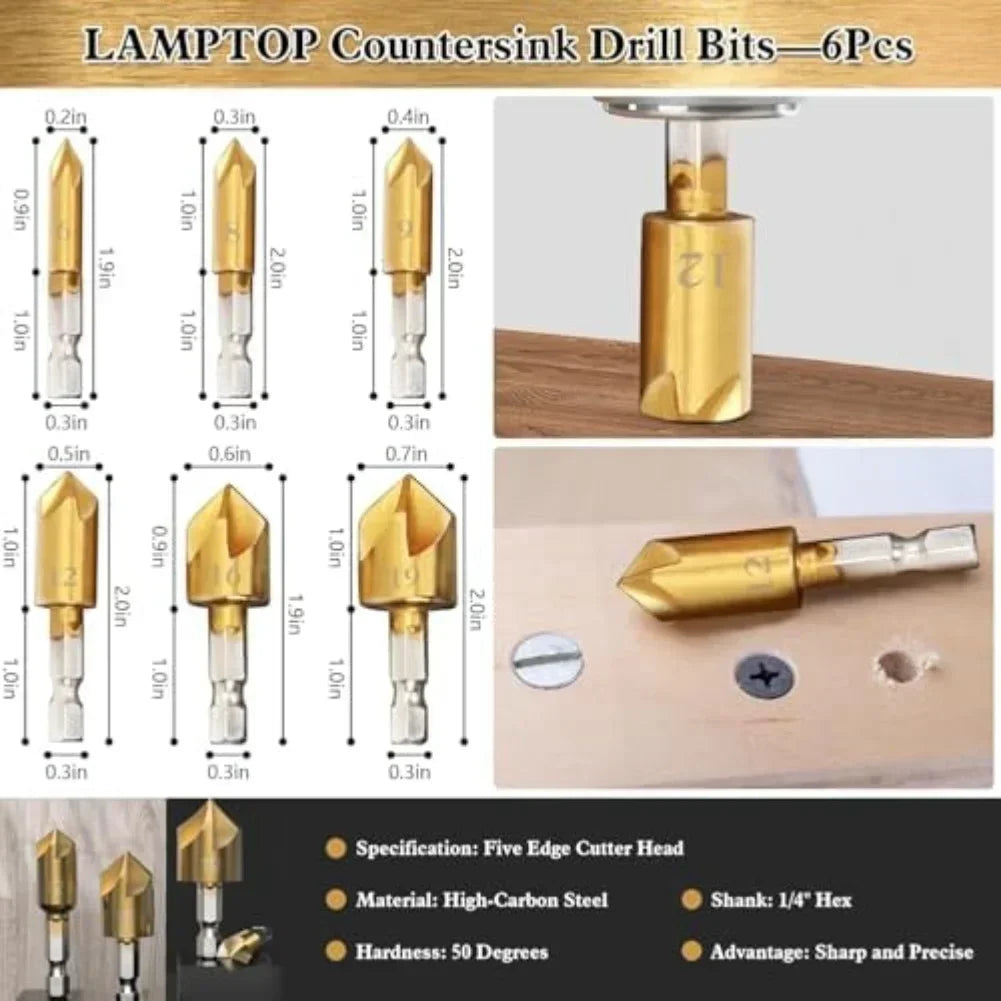 26-Pc Woodworking Drill Set – Countersink Bits & Center Punch Drill Bit Set Axl