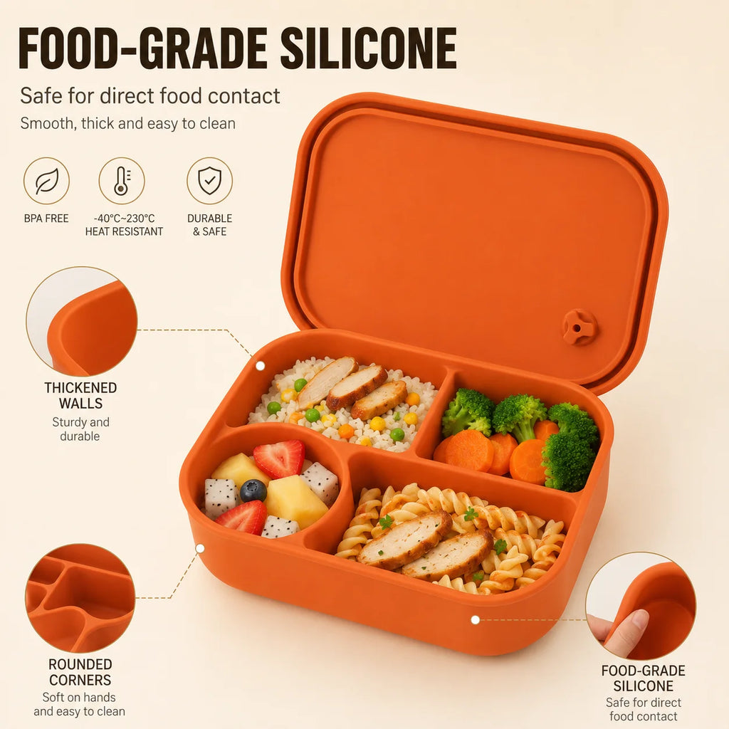 Uwhise 770ml Silicone Bento Box | 4-Compartment Lunch Container Silicone Bento Box Axl