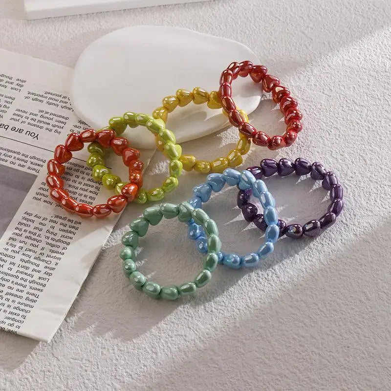 Colorful Heart Beaded Stretch Bracelet – Women's Fashion Jewelry Beaded Bracelet Axl