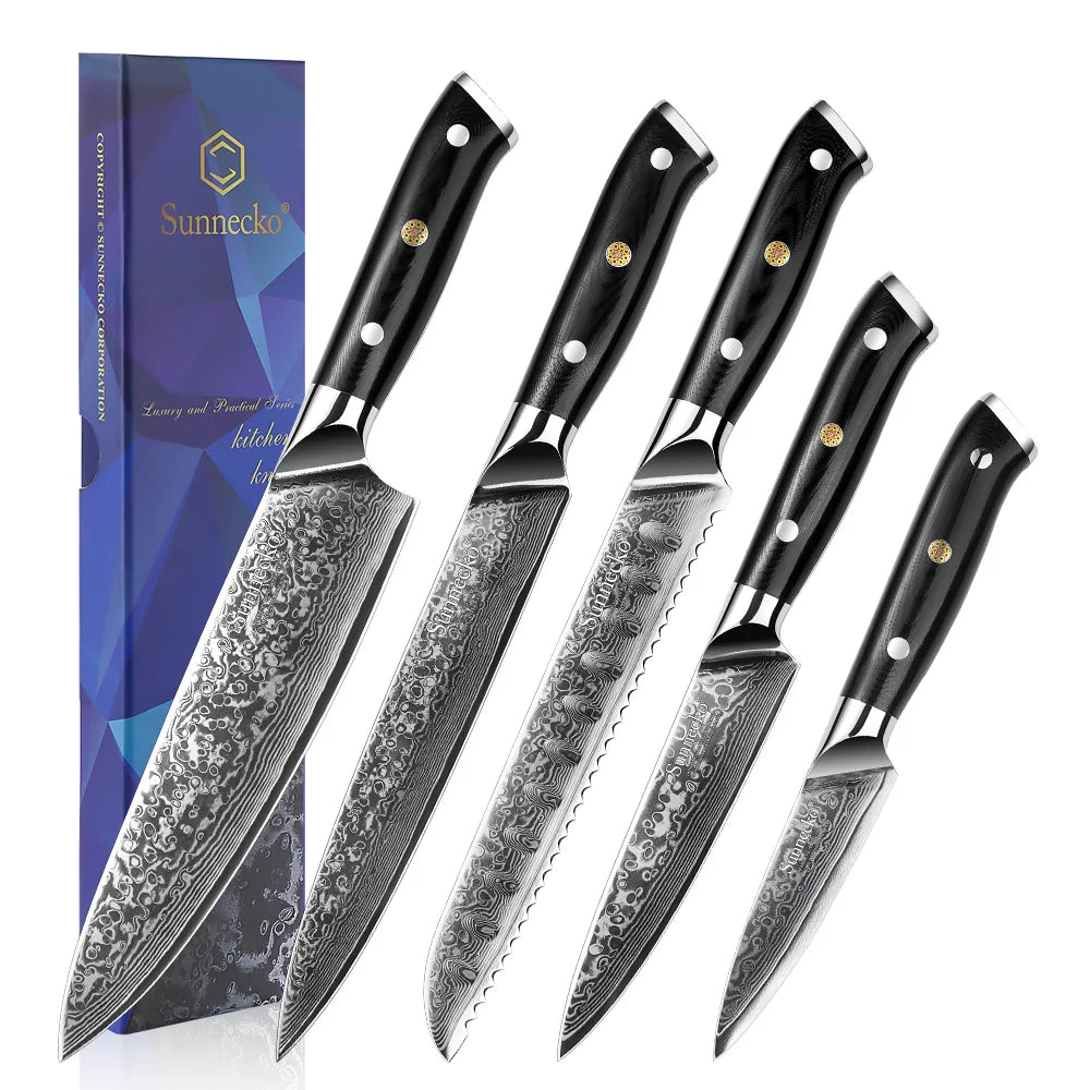 Sunnecko 5-Pc VG10 Damascus Steel Kitchen Knife Set Kitchen Knife Set Axl China Mainland