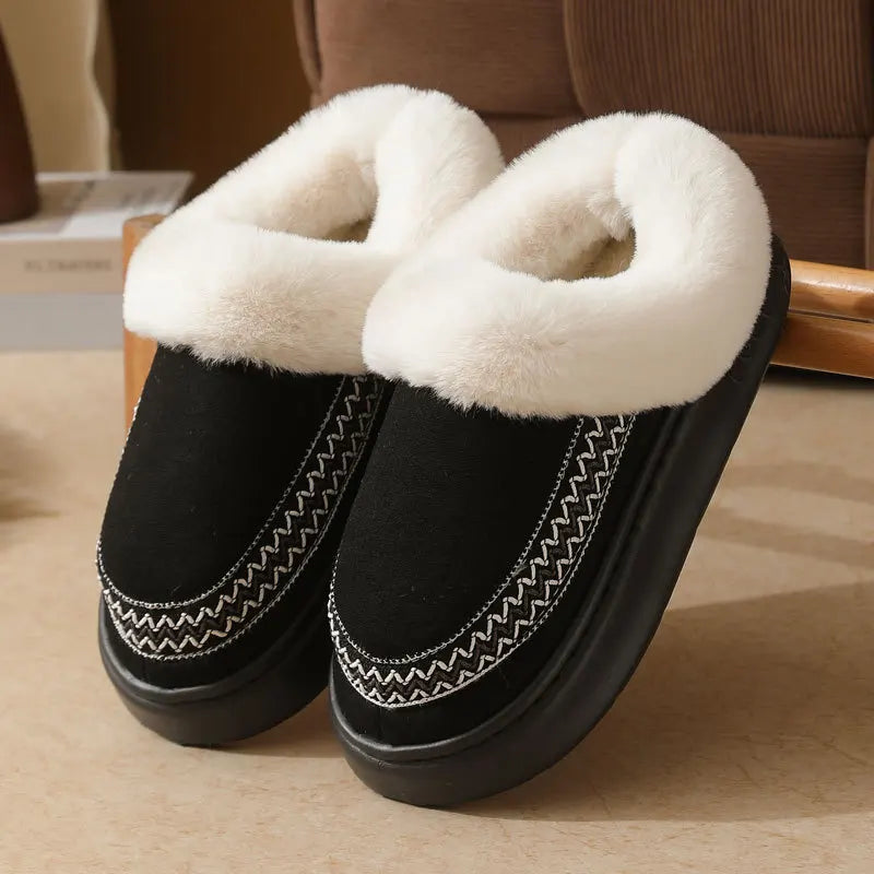 Winter Plush Slip-On Slippers – Warm Indoor Outdoor House Shoes Winter Plush Slippers Axl Black 44-45