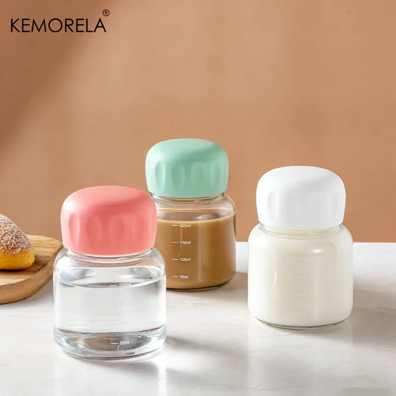 KEMORELA 200ml Mini Glass Water Bottle with Leak-Proof Lid Glass Water Bottle Axl