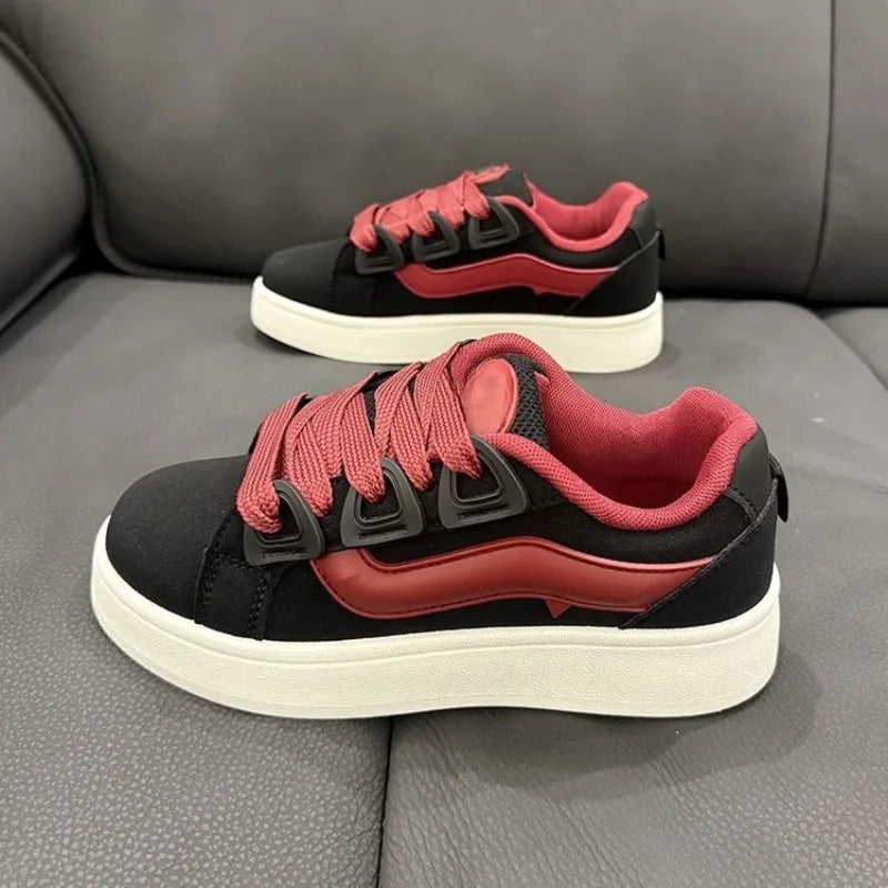 Women's Black Platform Sneakers – Vintage Casual Vulcanize Flats Platform Sneakers Axl