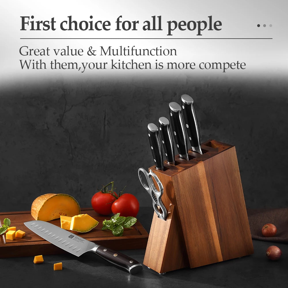 XINZUO 7-Piece Kitchen Knife Set with Acacia Block | DIN 1.4116 Kitchen Knife Set Axl