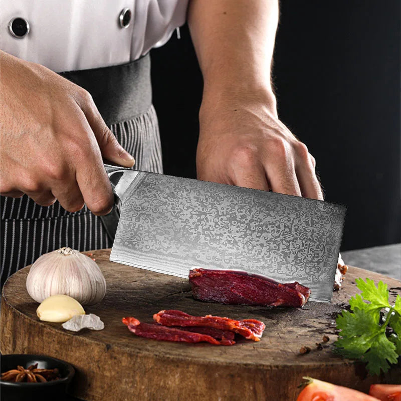 InLeung Damascus Steel Meat Cleaver – Handmade Chef Knife Damascus Chef Knife Axl