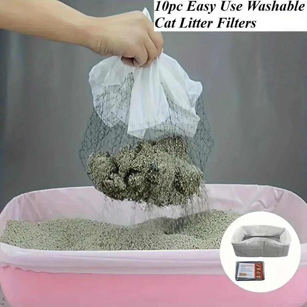10-Pack Cat Litter Box Liners with Grid Filter – Hands-Free Cat Litter Liner Axl