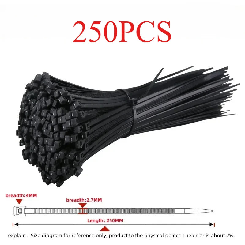 Black Nylon Cable Ties 250PCS – Self-Locking Zip Wrap Straps Nylon Cable Ties Axl 4x250MM-250PCS